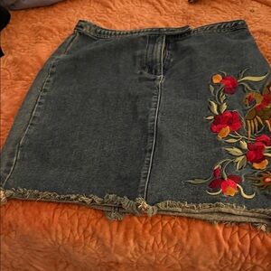 New York & Company Denim Skirt with Floral Embroidery
